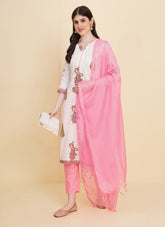 Smooth Looking Salwar Suit in White-Pink Colour